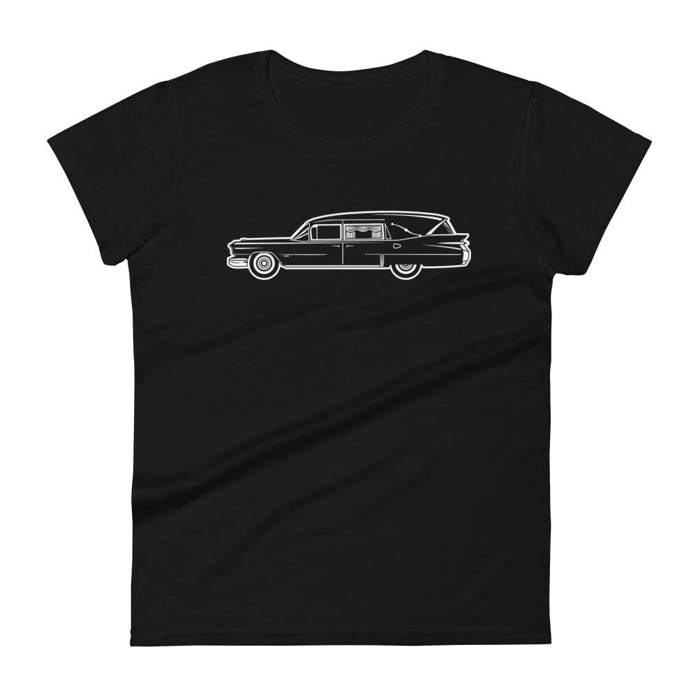 Classic Funeral Hearse Car Gothic Halloween Ride Women's Short Sleeve Babydoll T-shirt