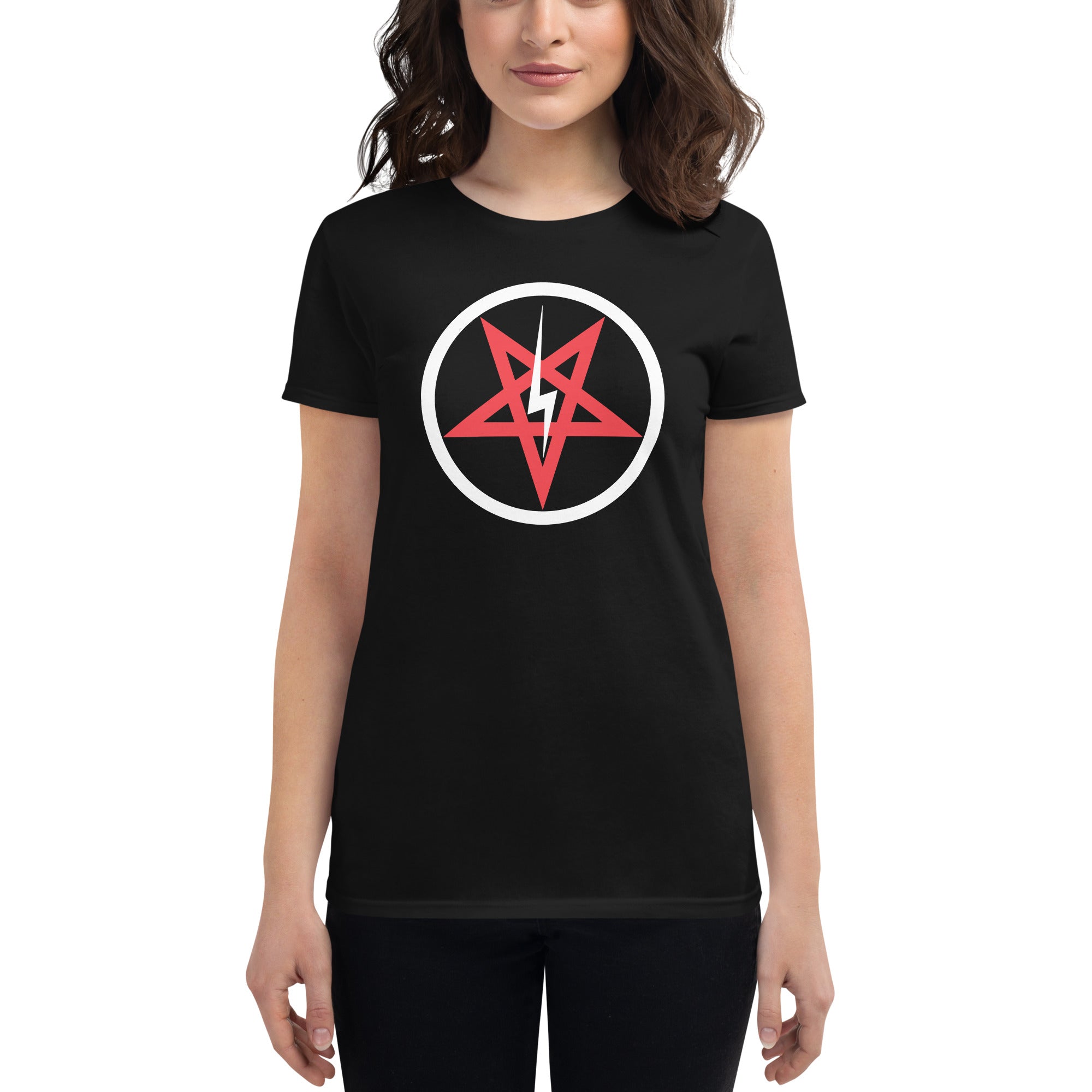 Satanic Church Sigil Bolt Inverted Pentagram Women's Short Sleeve Babydoll T-shirt