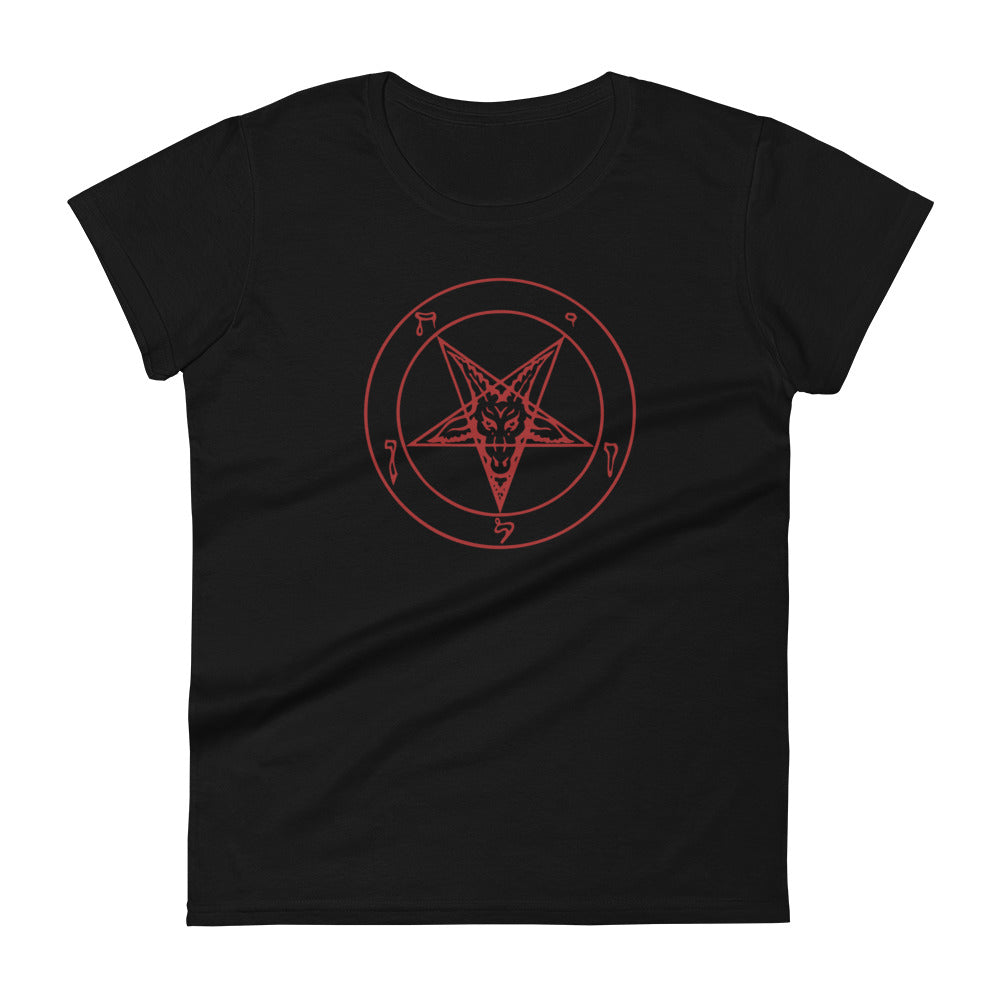 Red Sigil of Baphomet Insignia of Satan Women's Short Sleeve Babydoll T-shirt