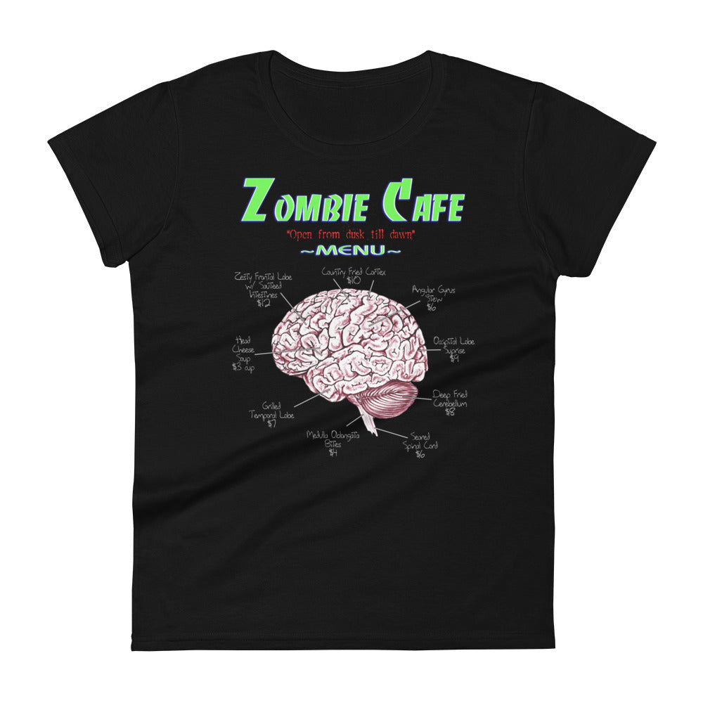 Zombie Cafe Brains Menu Horror Women's Short Sleeve Babydoll T-shirt