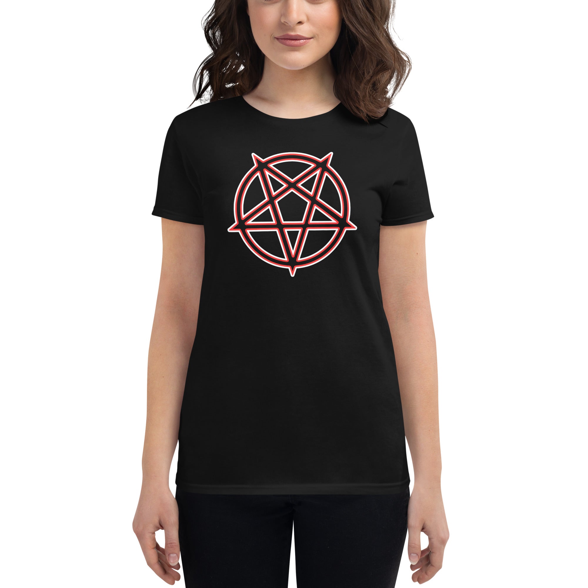 Satanic Occult Symbol The Inverted Pentagram Women's Short Sleeve Babydoll T-shirt
