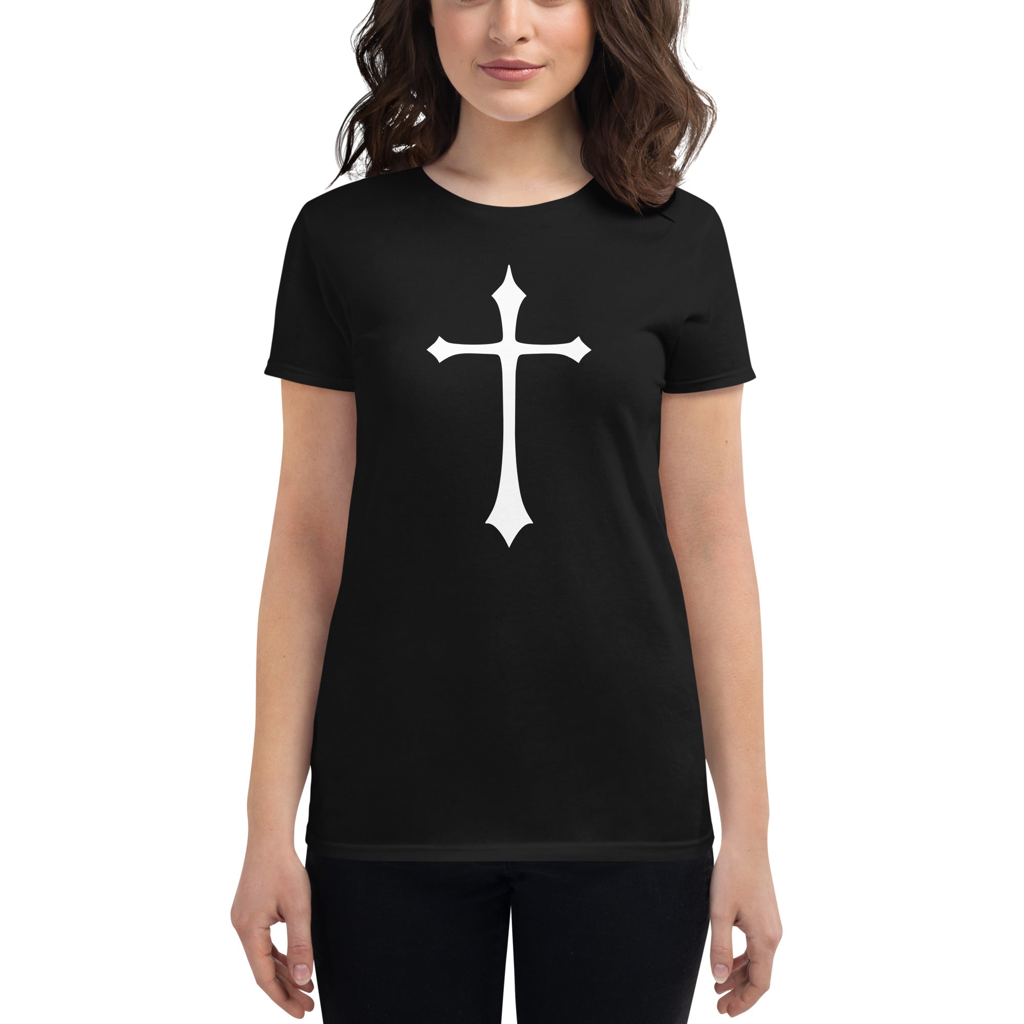 White Gothic Medeival Holy Cross Women's Short Sleeve Babydoll T-shirt