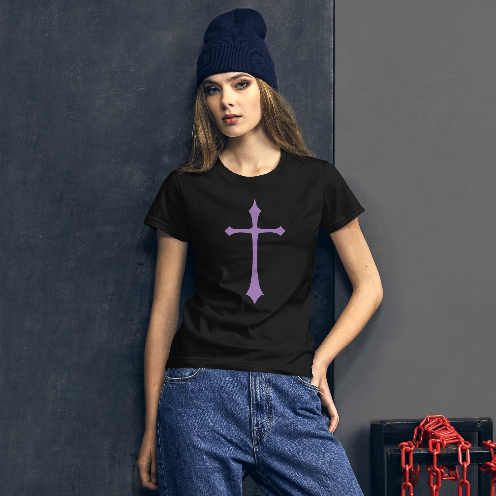 Purple Gothic Medeival Holy Cross Women's Short Sleeve Babydoll T-shirt