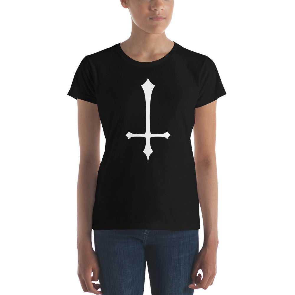 White Inverted Satanic Unholy Cross Women's Short Sleeve Babydoll T-shirt