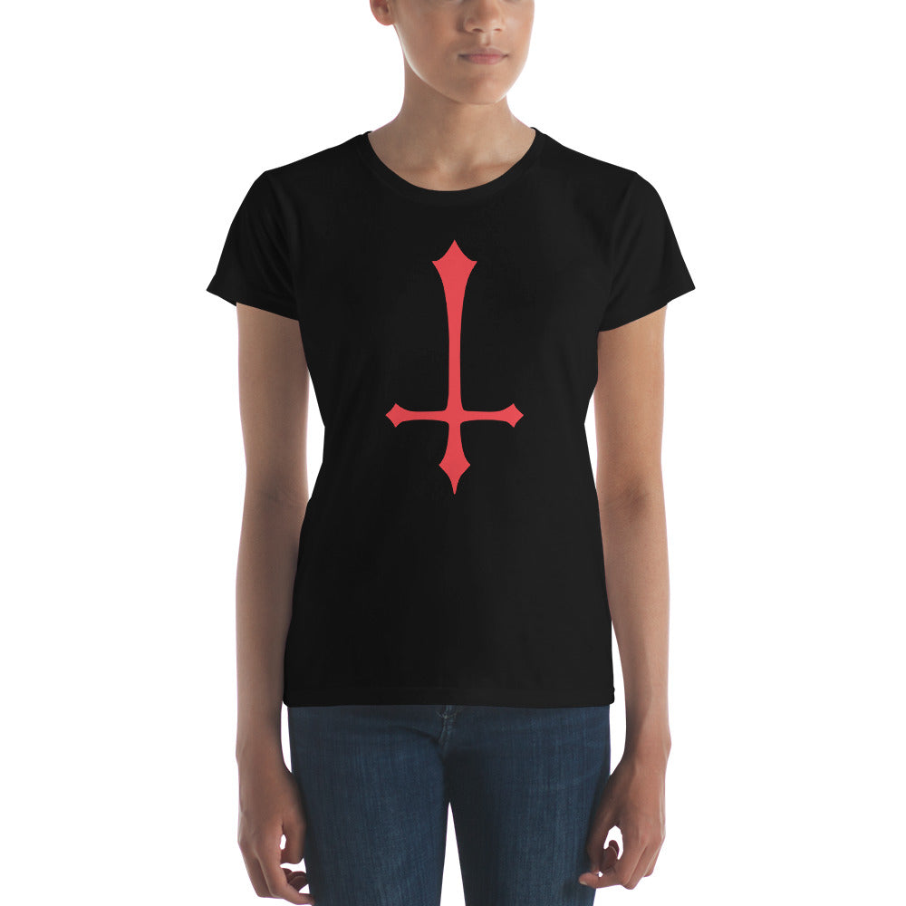 Red Inverted Satanic Unholy Cross Women's Short Sleeve Babydoll T-shirt