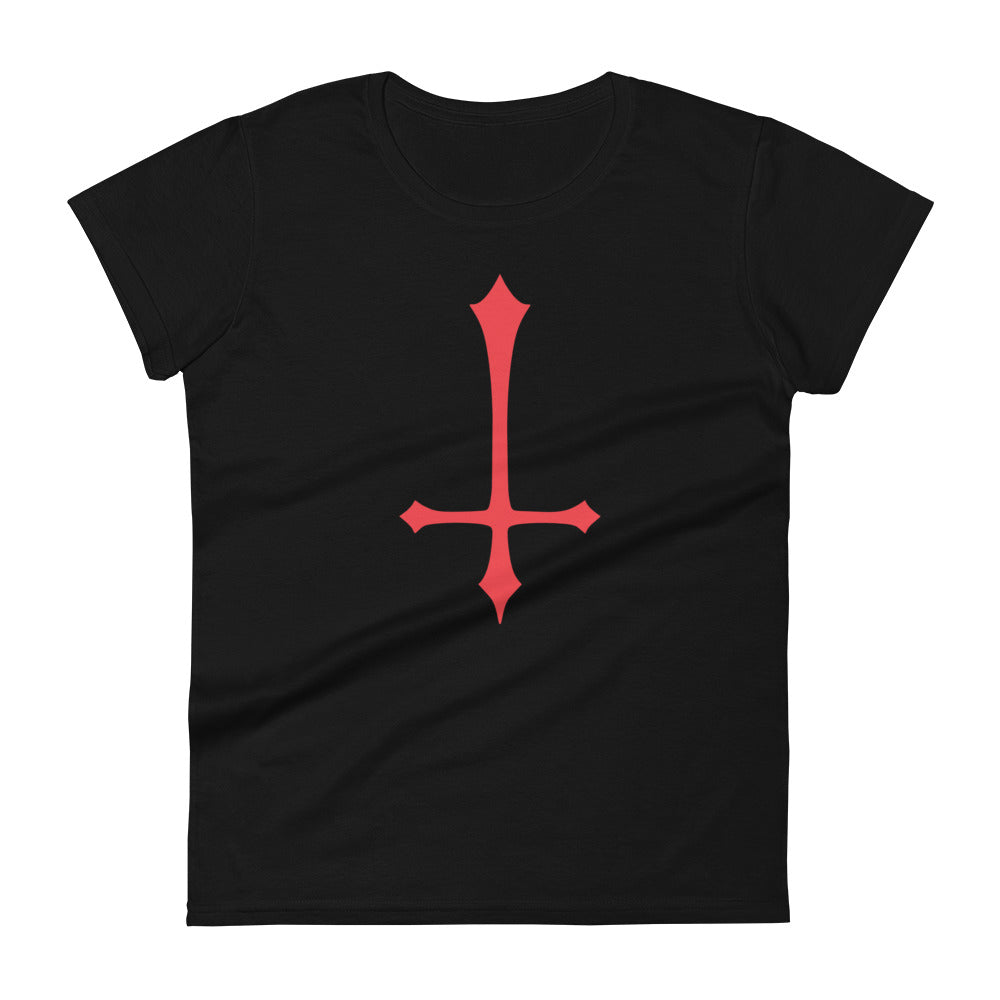 Red Inverted Satanic Unholy Cross Women's Short Sleeve Babydoll T-shirt