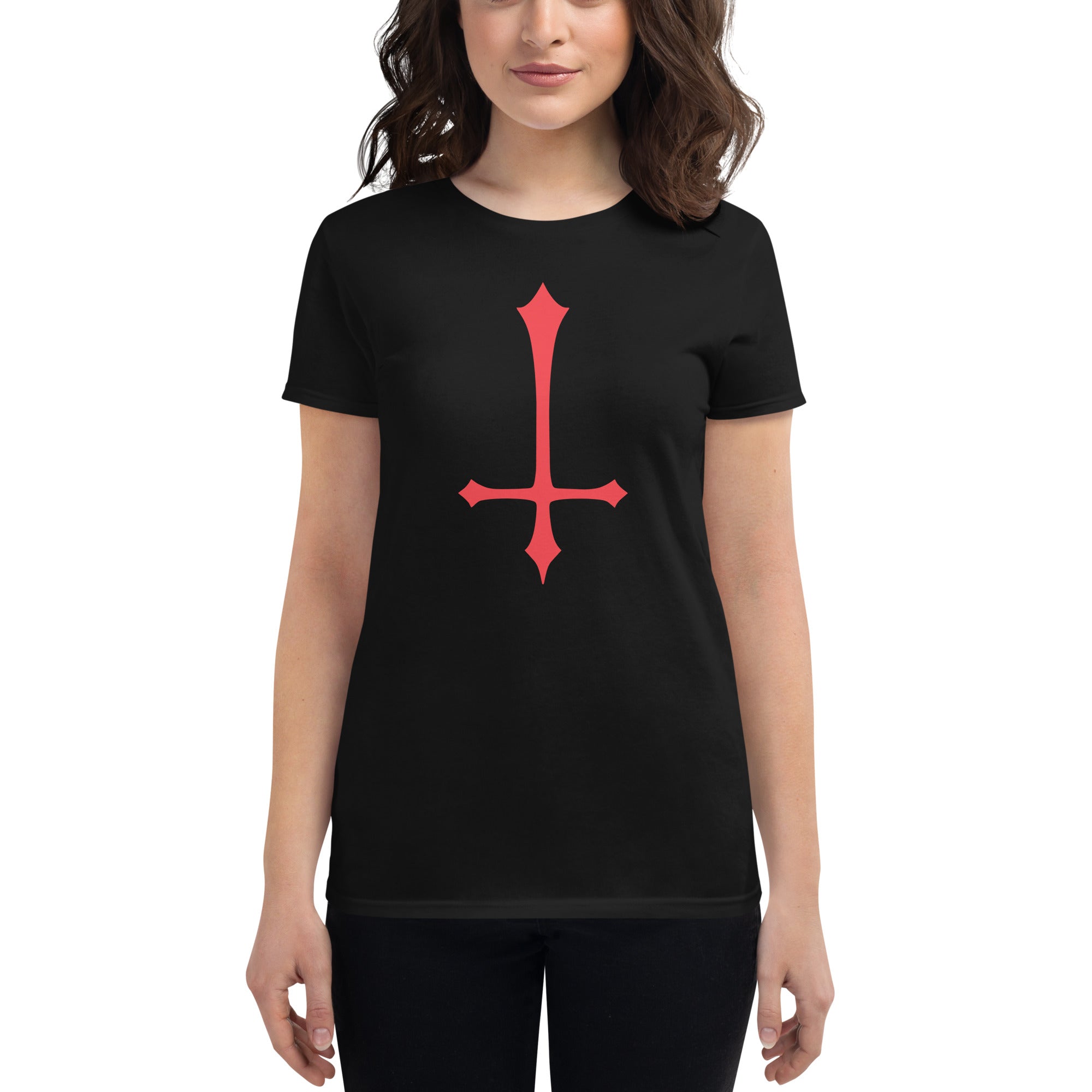 Red Inverted Satanic Unholy Cross Women's Short Sleeve Babydoll T-shirt