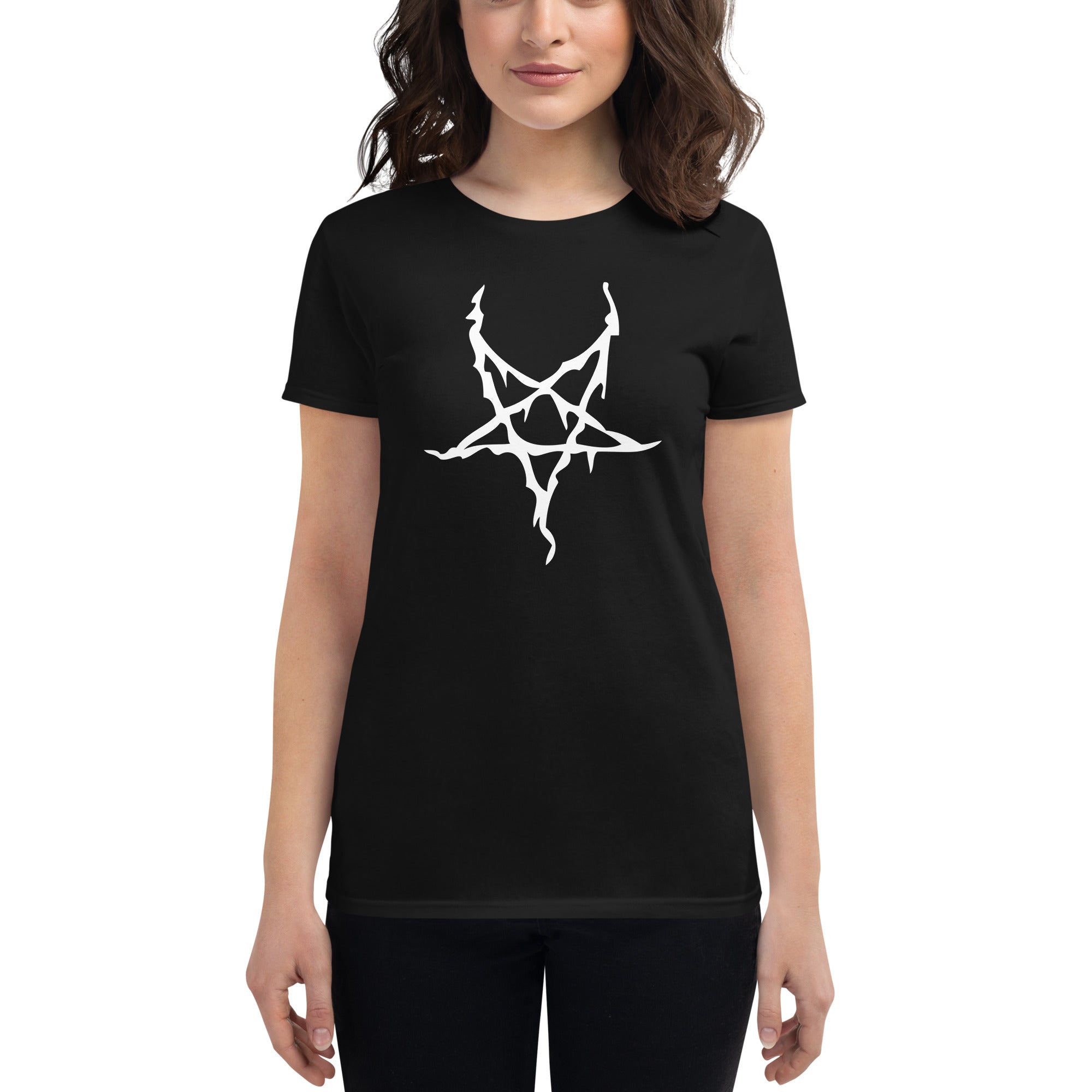 White Melting Inverted Pentagram Black Metal Women's Short Sleeve Babydoll T-shirt