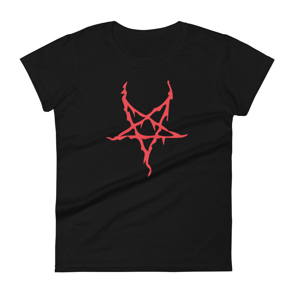 Red Melting Inverted Pentagram Black Metal Women's Short Sleeve Babydoll T-shirt