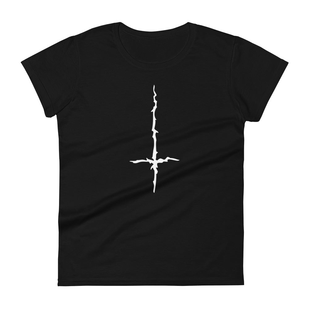 White Melting Inverted Cross Black Metal Women's Short Sleeve Babydoll T-shirt