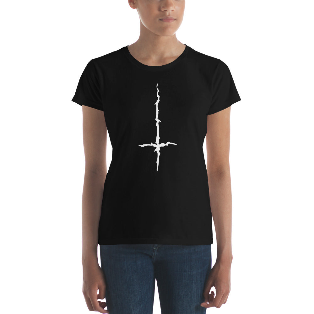 White Melting Inverted Cross Black Metal Women's Short Sleeve Babydoll T-shirt