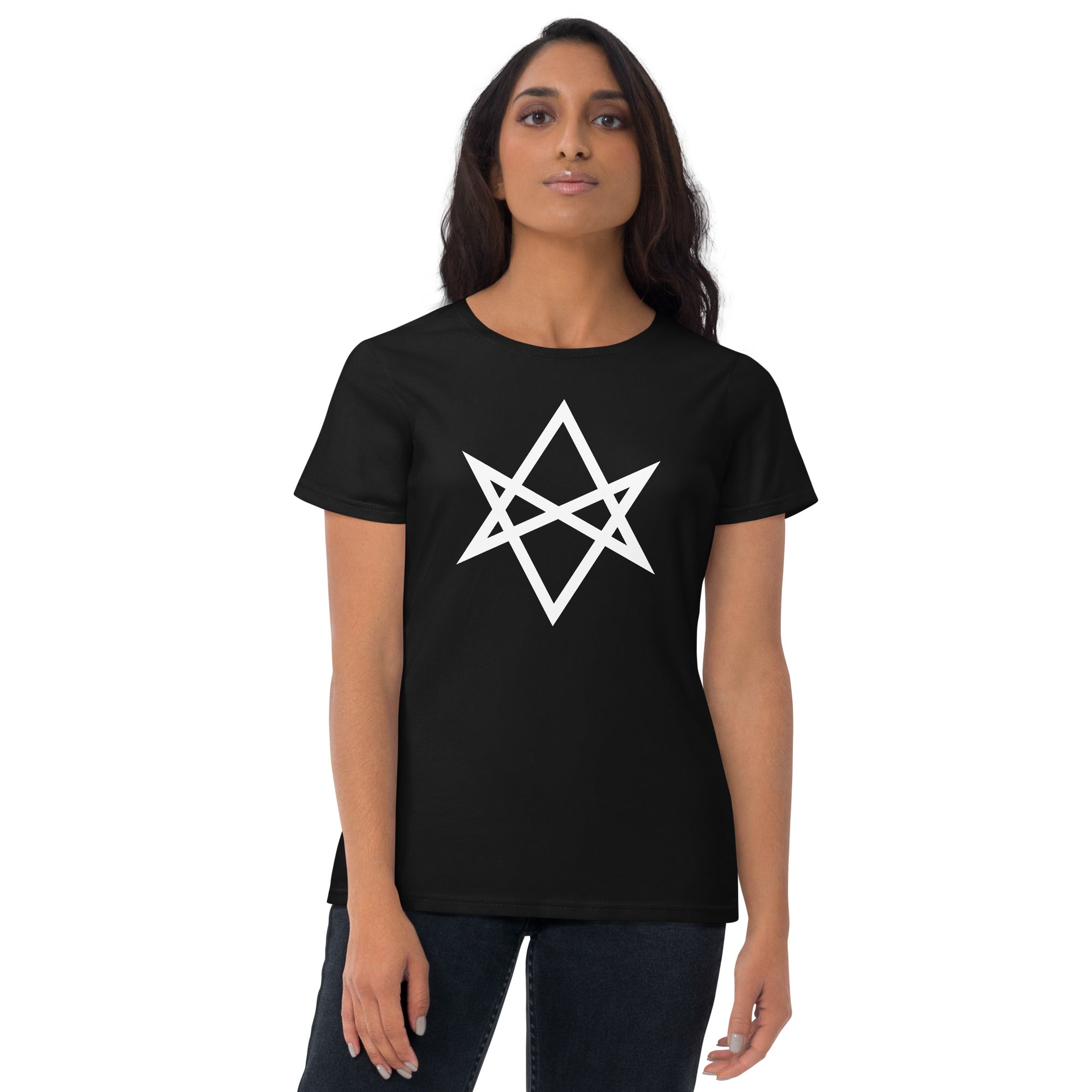 White Unicursal Hexagram Six Pointed Star Women's Short Sleeve Babydoll T-shirt