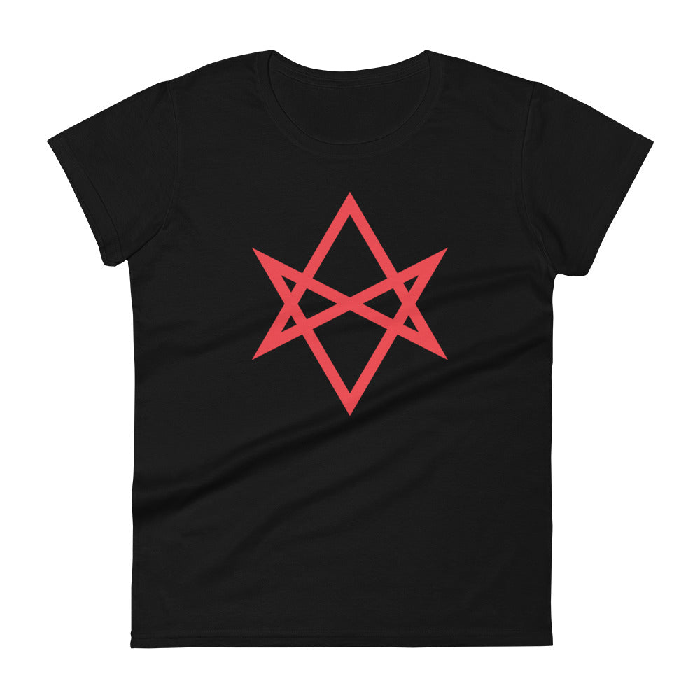 Red Unicursal Hexagram Six Pointed Star Women's Short Sleeve Babydoll T-shirt