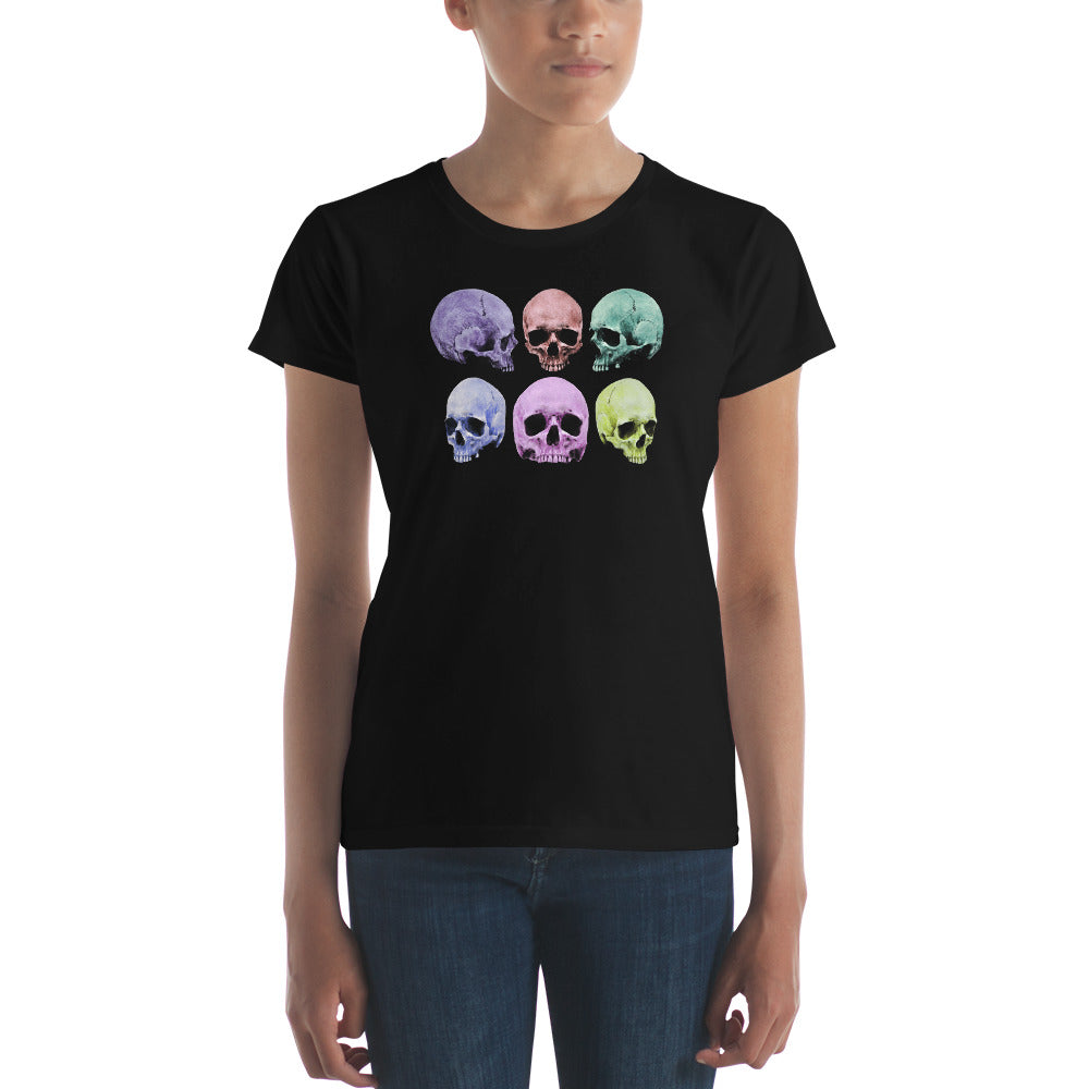 Pastel Colored Death Skulls Goth Fashion Women's Short Sleeve Babydoll T-shirt