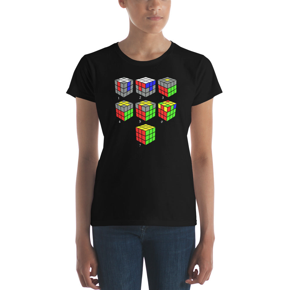 How To Solve A Puzzle Speed Cube Diagram Women's Short Sleeve Babydoll T-shirt