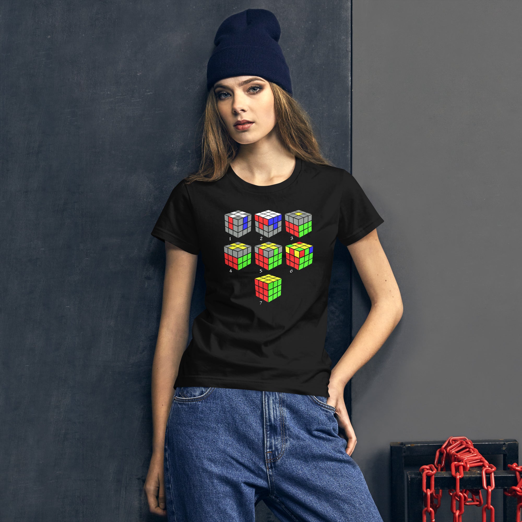 How To Solve A Puzzle Speed Cube Diagram Women's Short Sleeve Babydoll T-shirt