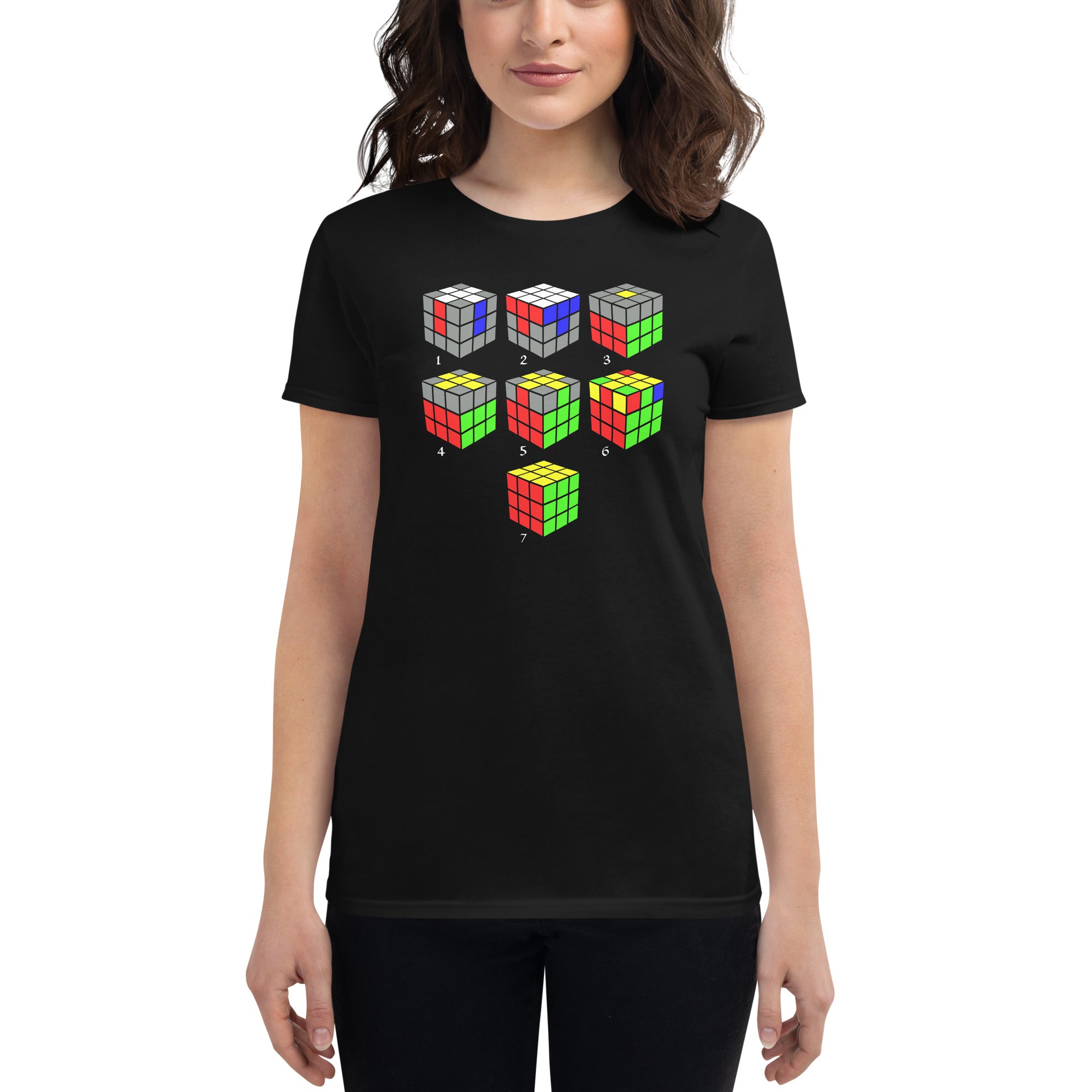 How To Solve A Puzzle Speed Cube Diagram Women's Short Sleeve Babydoll T-shirt