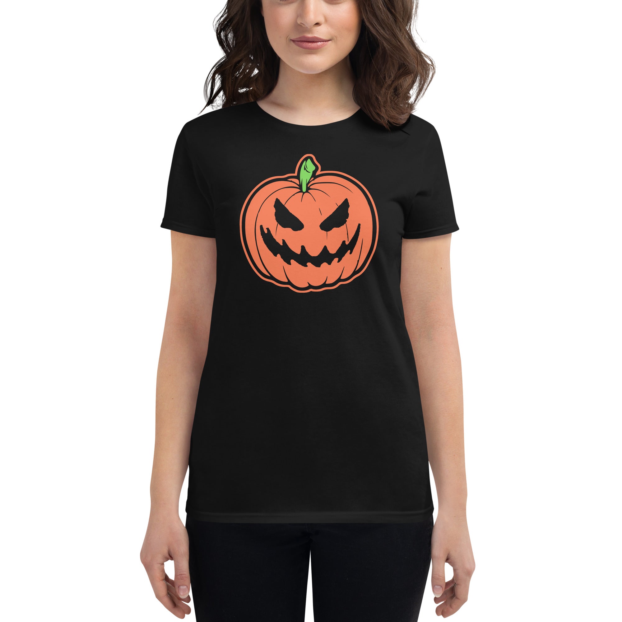 Jack O Lantern Scary Halloween Pumpkin Women's Short Sleeve Babydoll T-shirt
