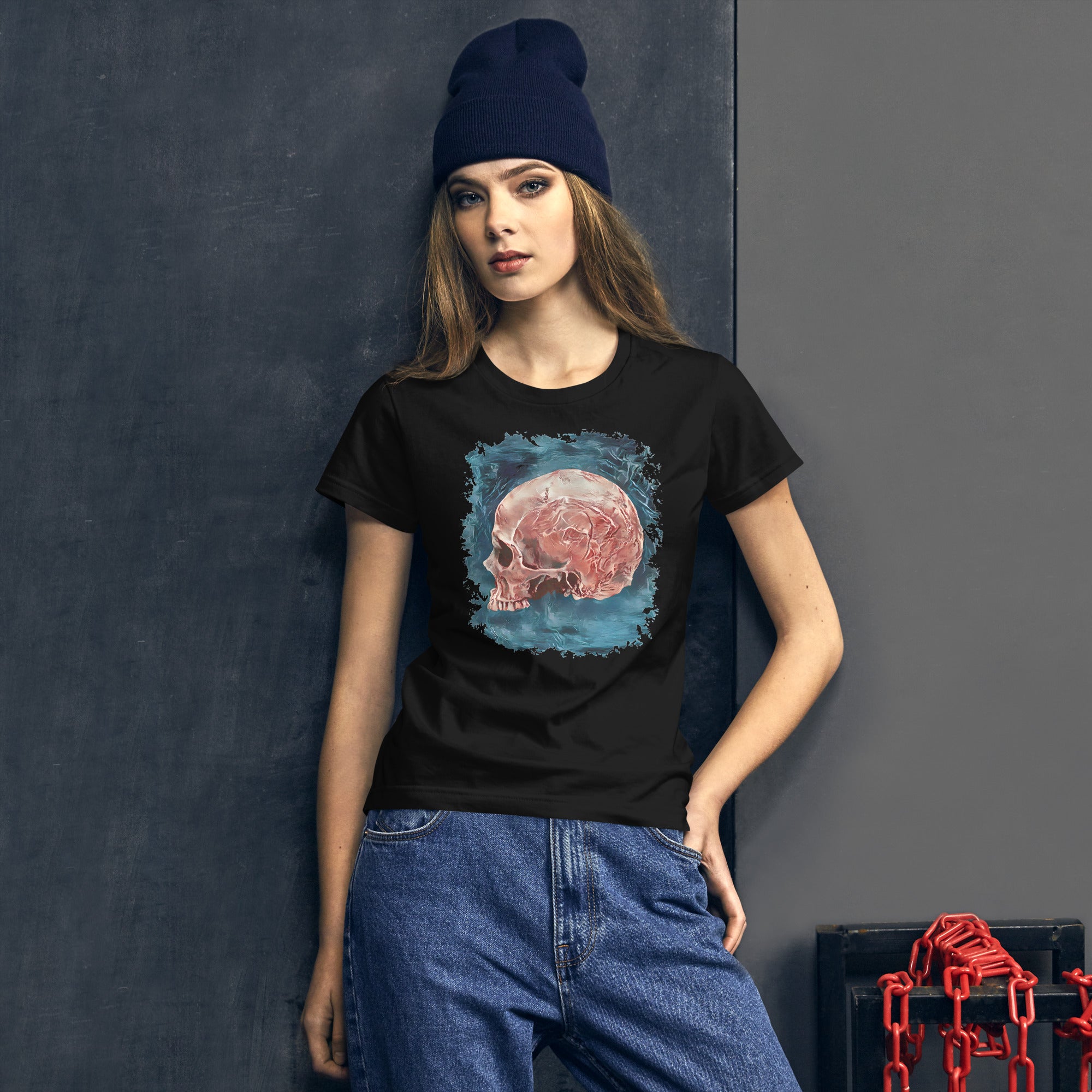 Side of Mystical Blood Skull Voodoo Goth Fashion Women's Short Sleeve Babydoll T-shirt