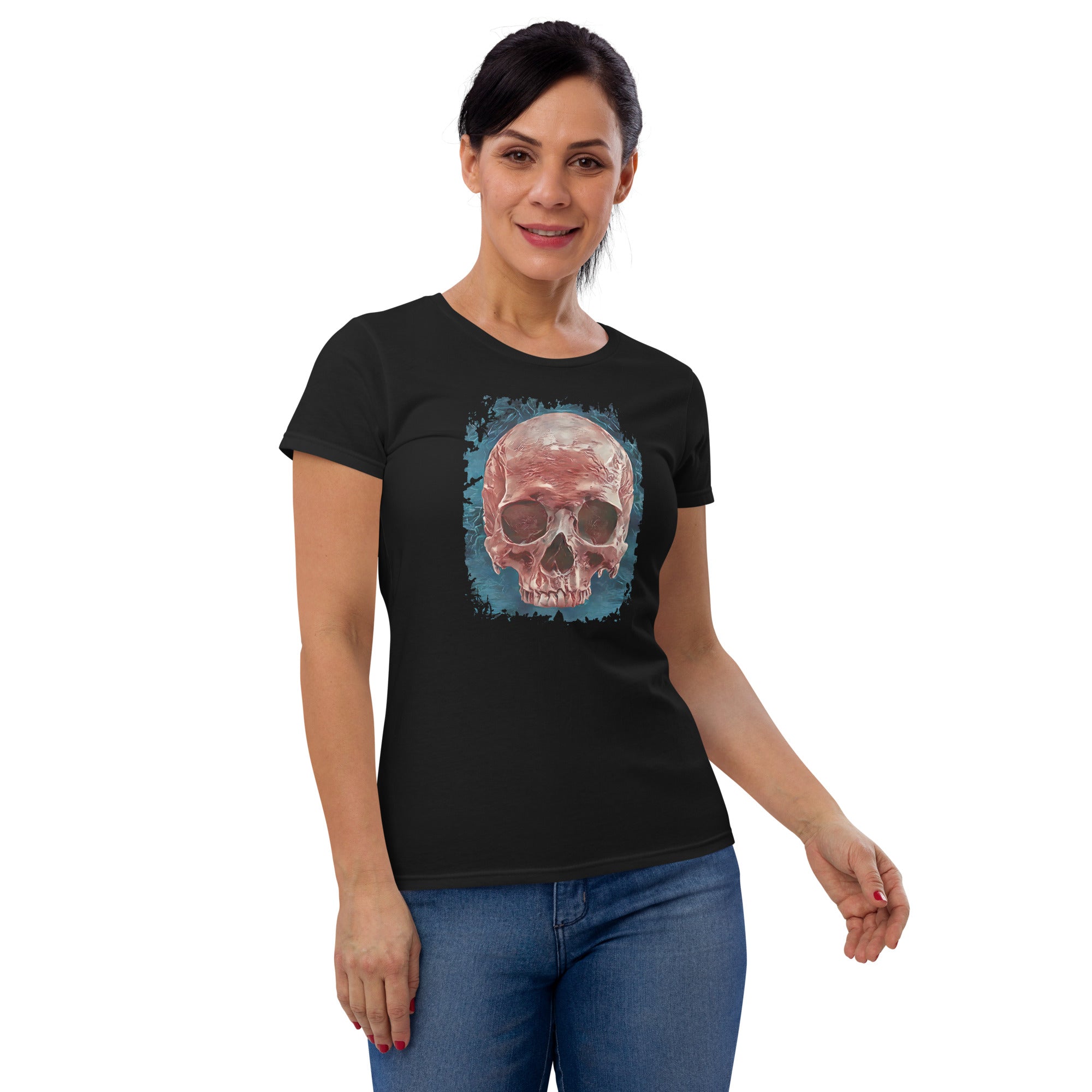 Front Mystical Blood Skull Voodoo Goth Fashion Women's Short Sleeve Babydoll T-shirt