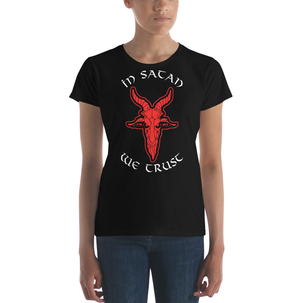 In Satan We Trust 666 Goat Head Occult Women's Short Sleeve Babydoll T-shirt