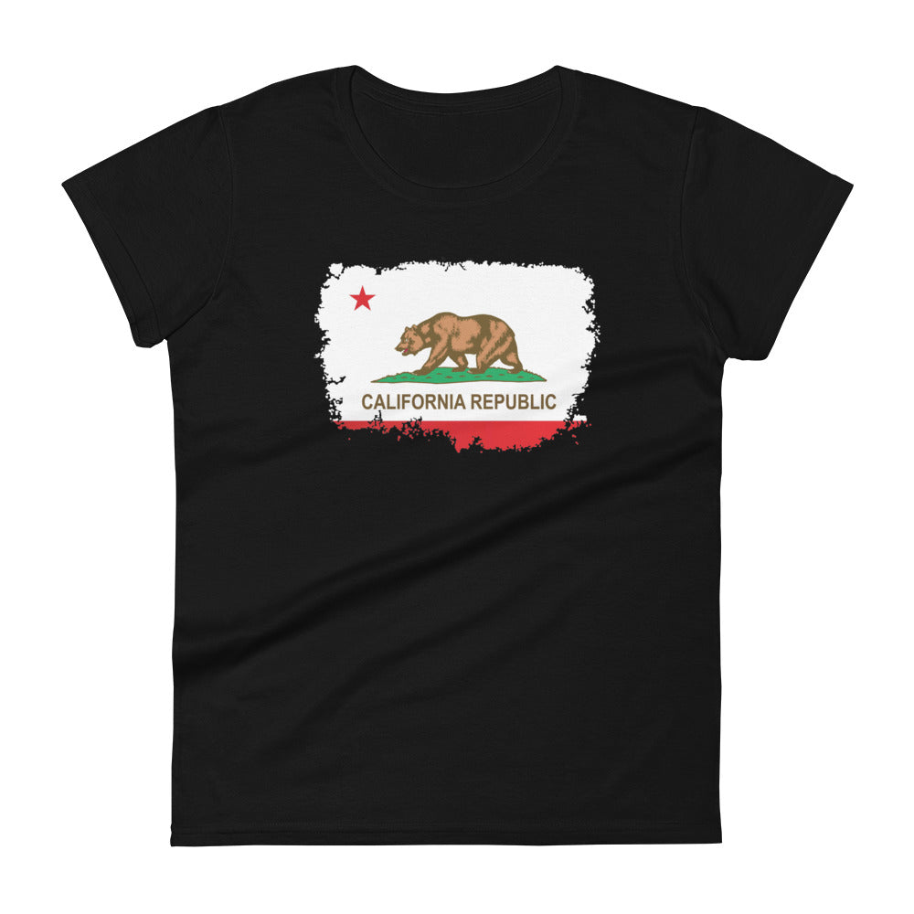 California State Flag Torn and battered Women's Short Sleeve Babydoll T-shirt