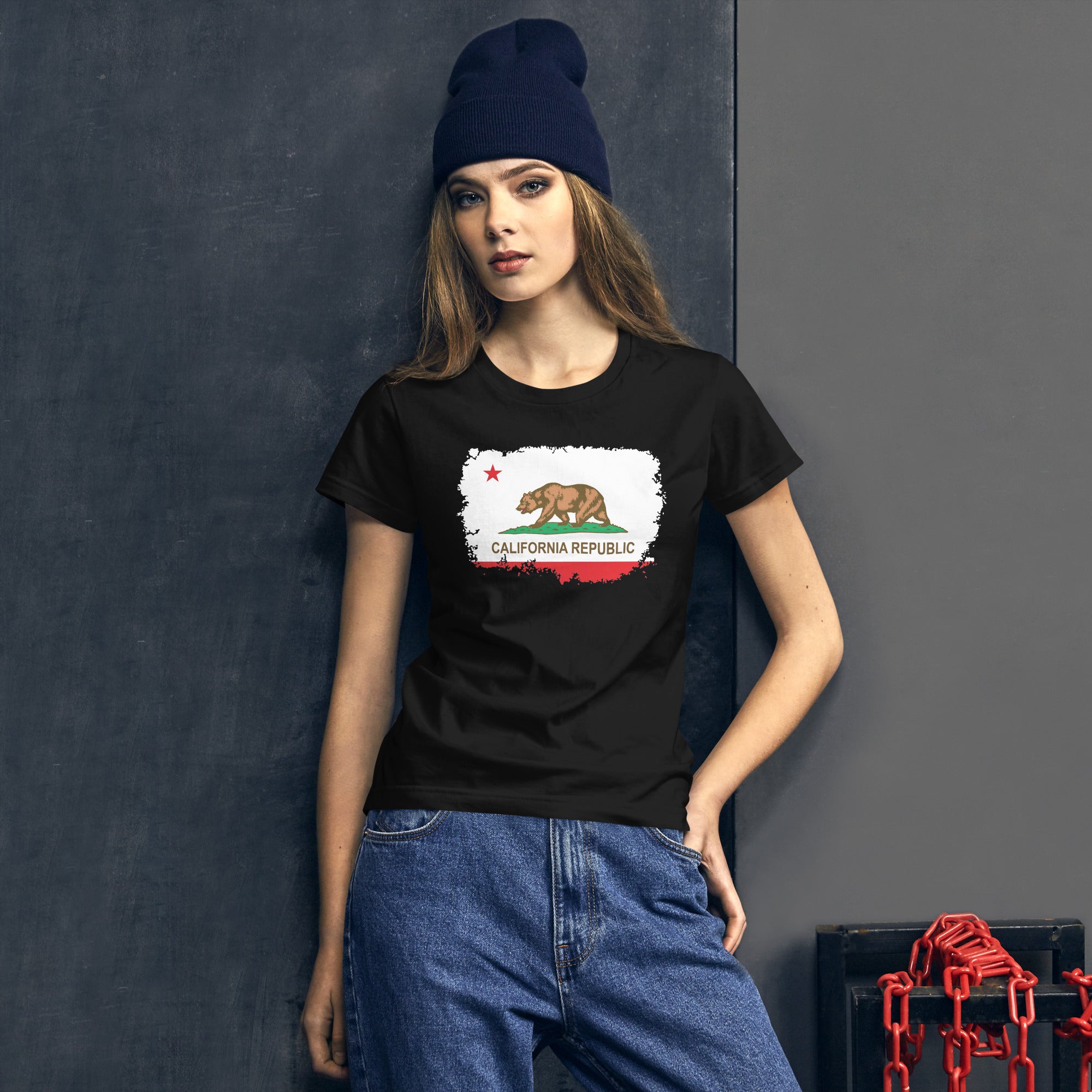 California State Flag Torn and battered Women's Short Sleeve Babydoll T-shirt