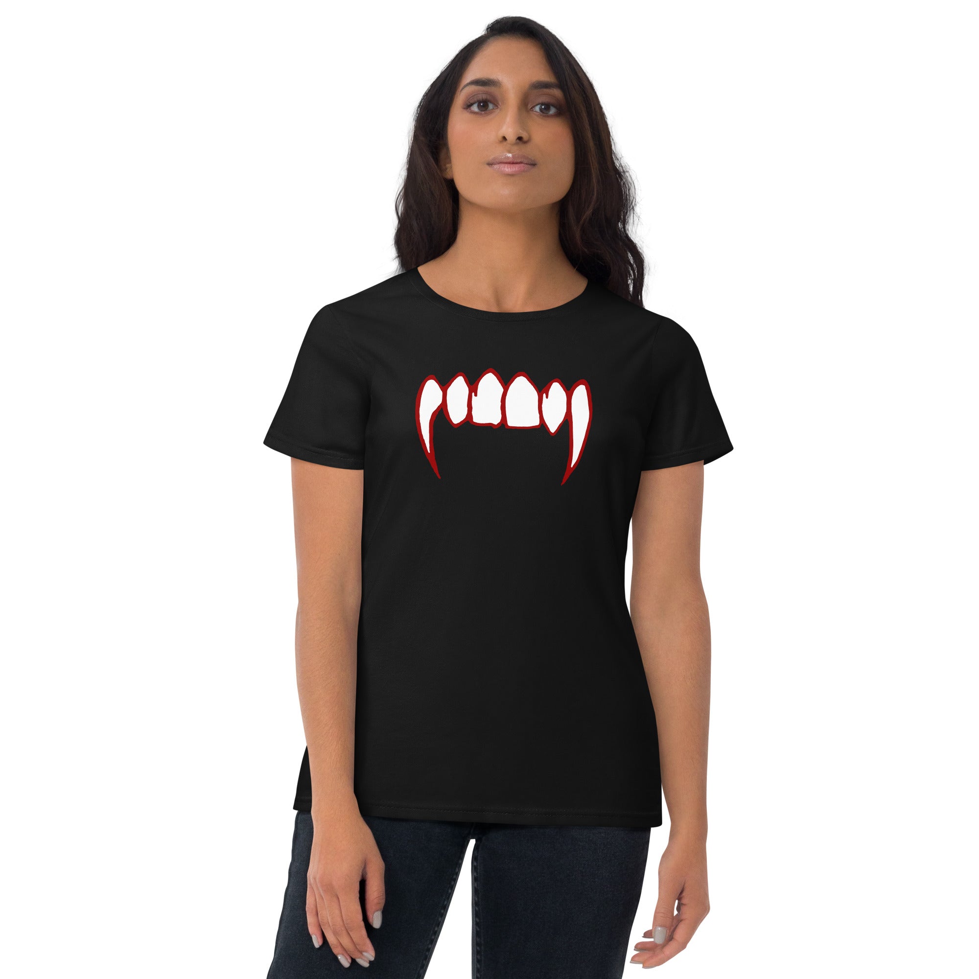 Bloody Vampire Fangs Horror Teeth Women's Short Sleeve Babydoll T-shirt