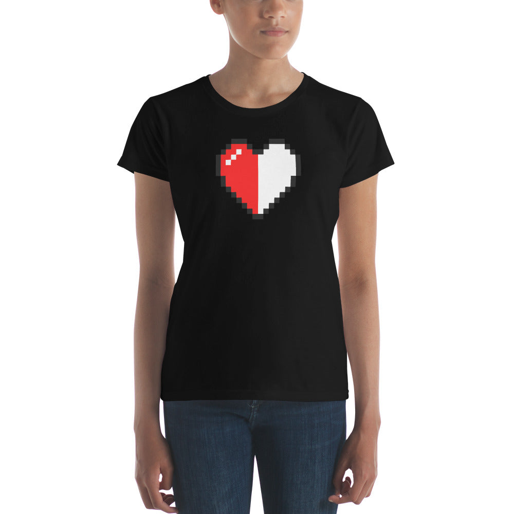 Retro 8 Bit Video Game Pixelated Half Heart Women's Short Sleeve Babydoll T-shirt