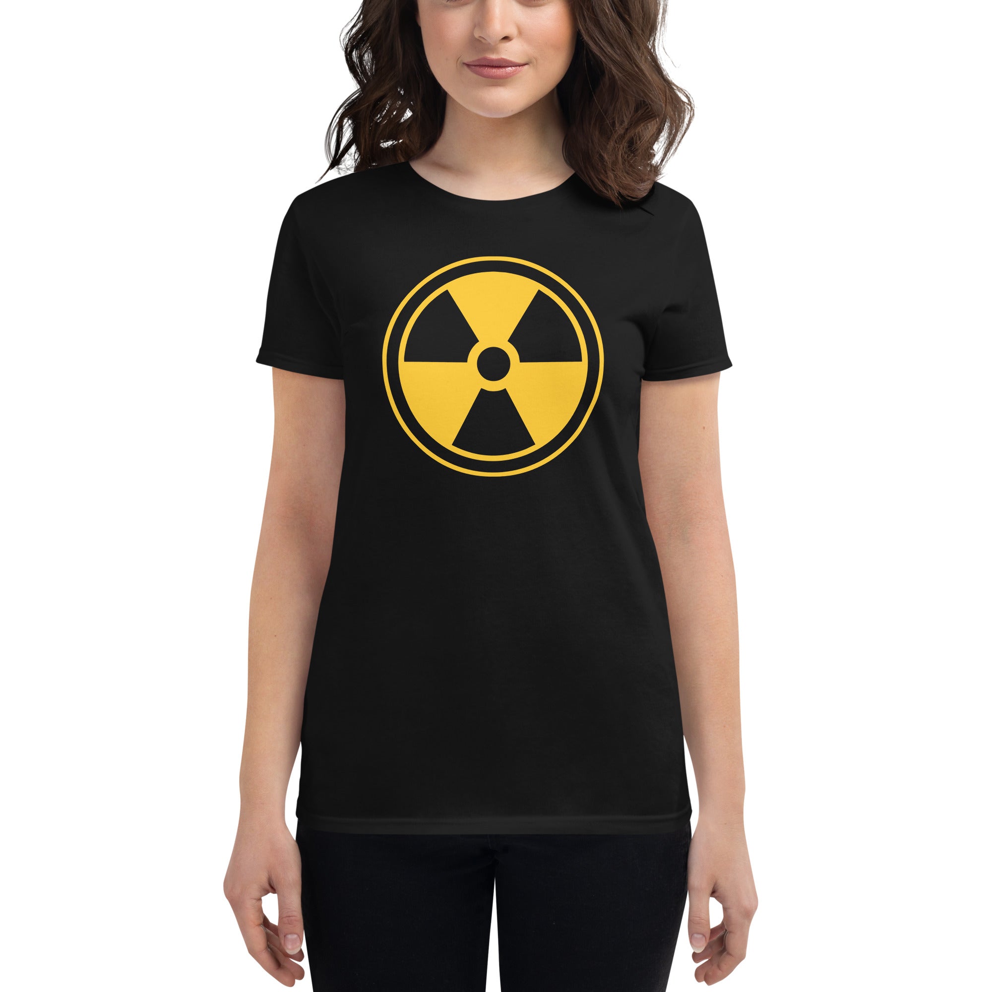Yellow Radioactive Radiation Warning Sign Women's Short Sleeve Babydoll T-shirt