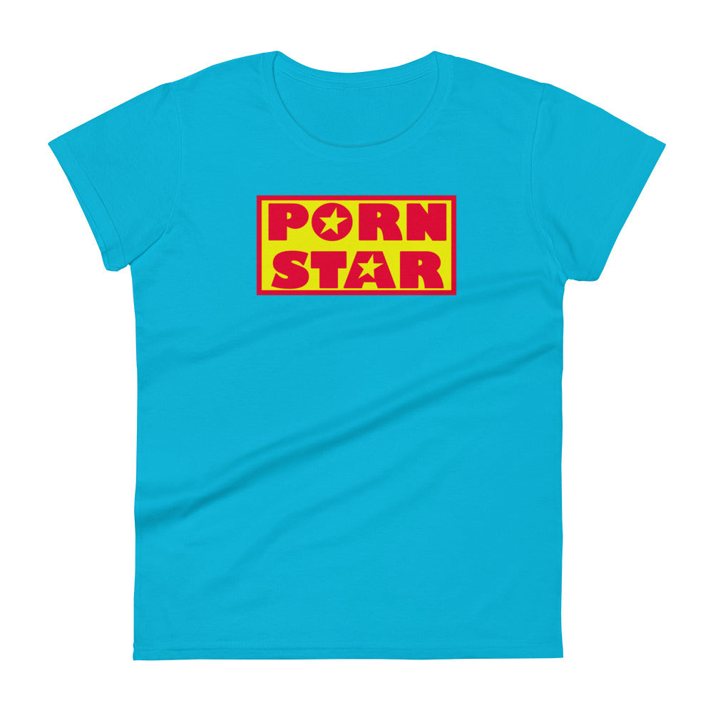 Yellow and Red Porn Star Logo Women's Short Sleeve Babydoll T-shirt