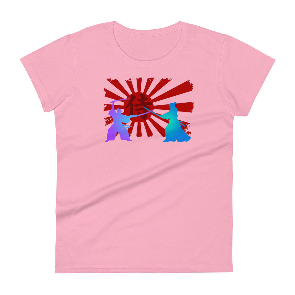 Samurai Warriors Duel Under Feudal Japan's Rising Sun Women's Short Sleeve Babydoll T-shirt
