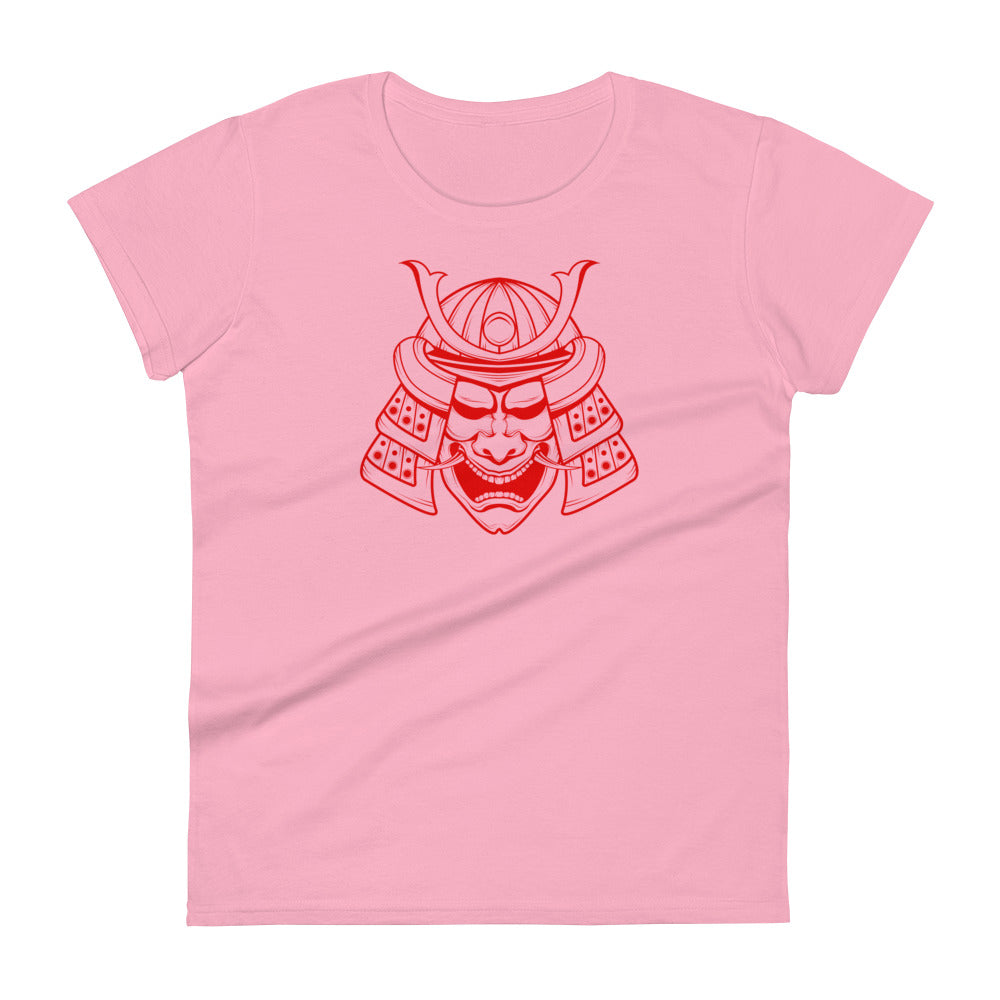 Red Samurai Warrior Kabuto Mempo Mask Women's Short Sleeve Babydoll T-shirt