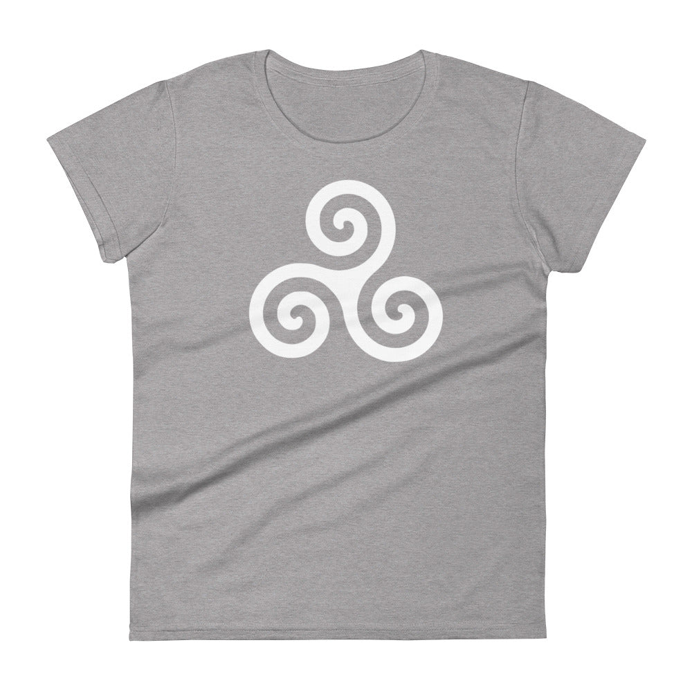 White Triskelion or Triskeles Spiral Archimedean Symbol Women's Short Sleeve Babydoll T-shirt