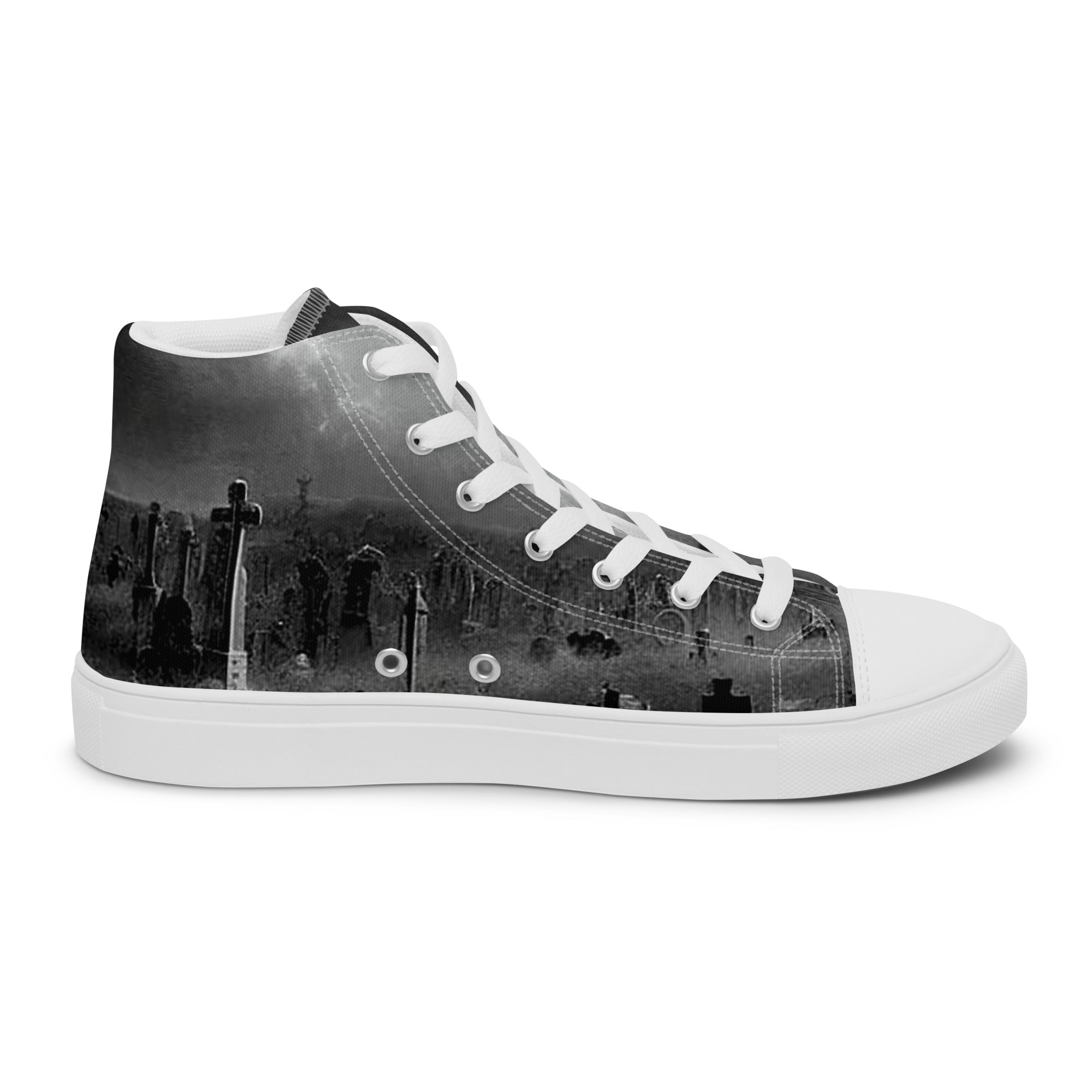 Black and White Cemetery Tombstone Graveyard Women’s high top canvas shoes