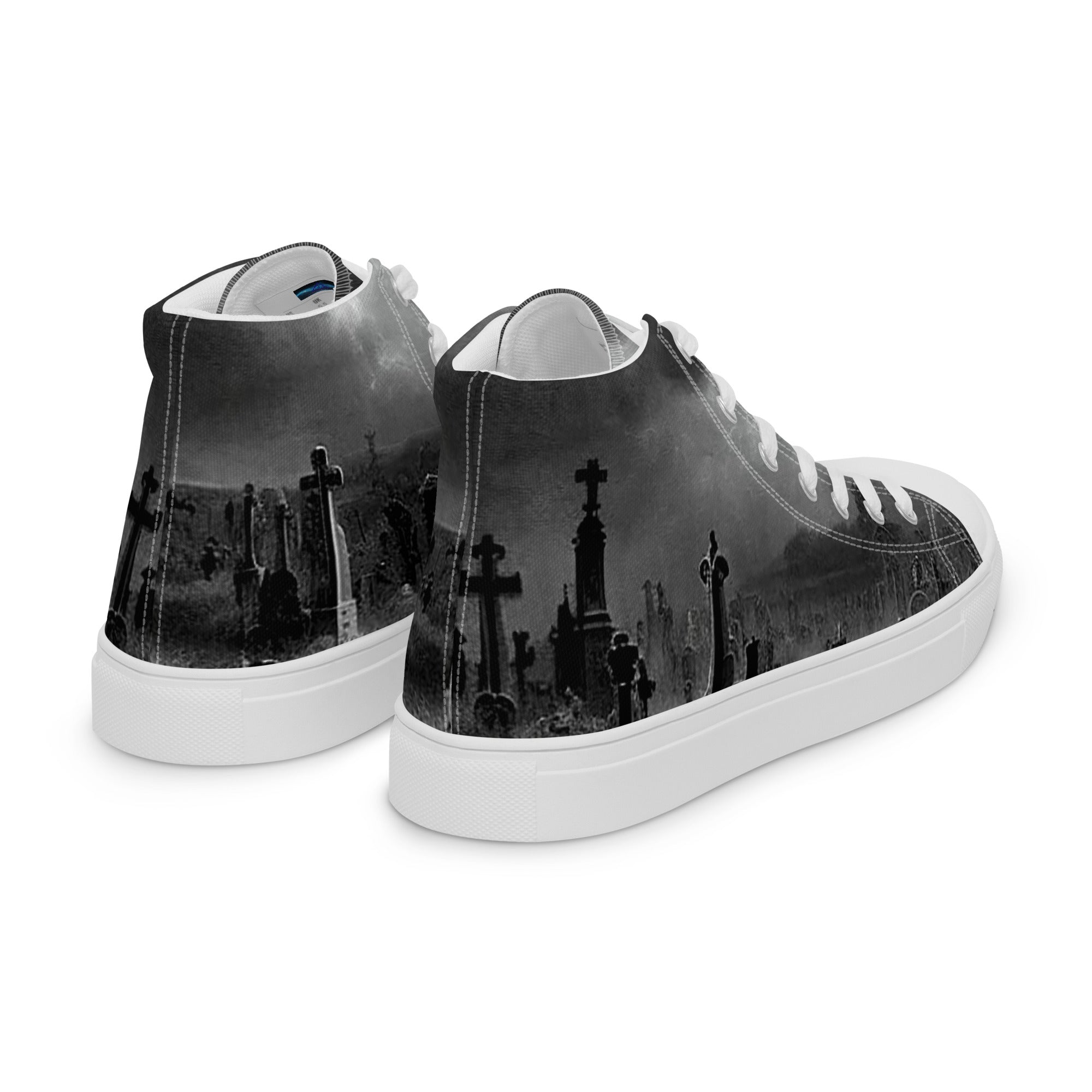 Black and White Cemetery Tombstone Graveyard Women’s high top canvas shoes
