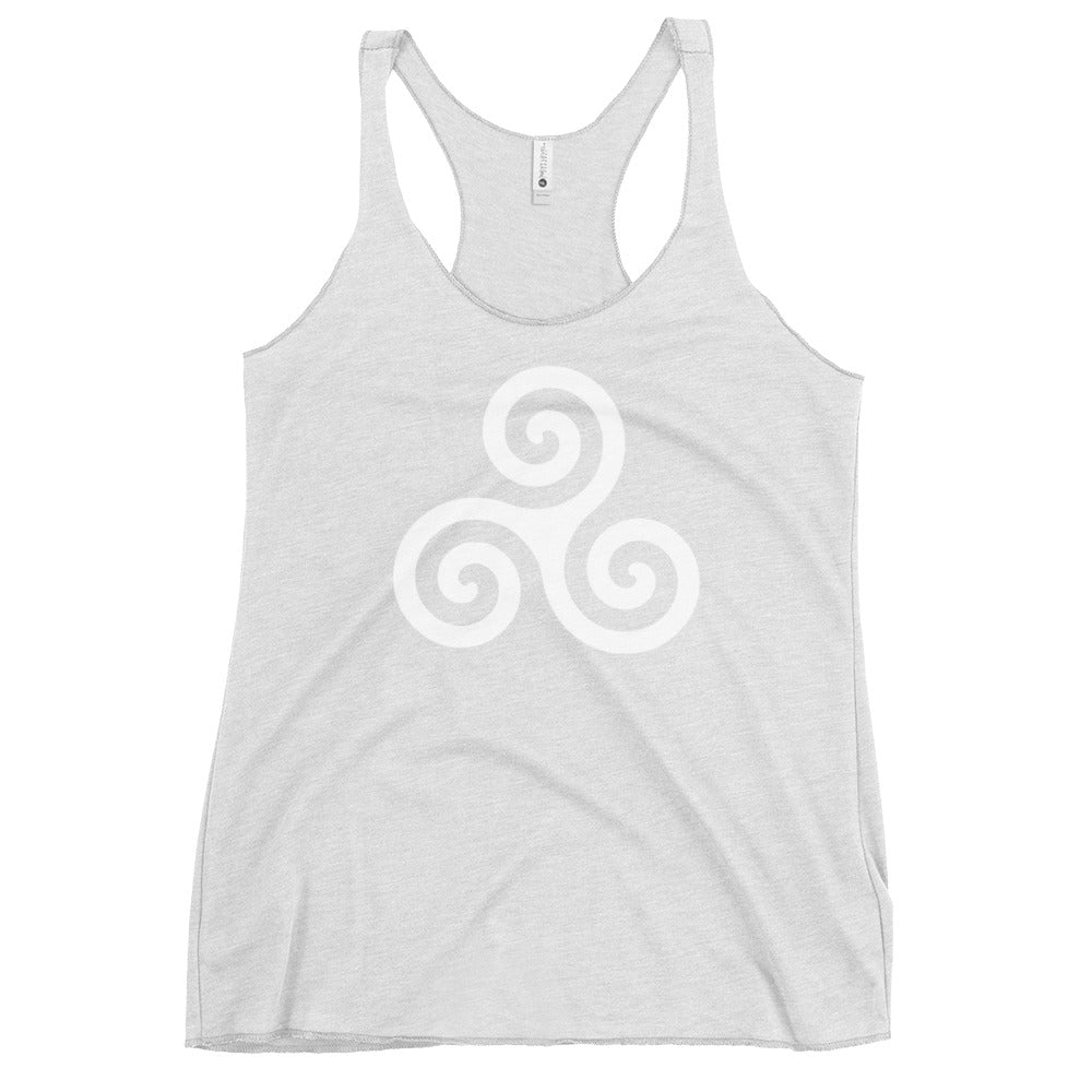 White Triskelion or Triskeles Spiral Archimedean Symbol Women's Racerback Tank Top Shirt
