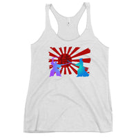 Samurai Warriors Duel graphic on women's racerback tank, front view