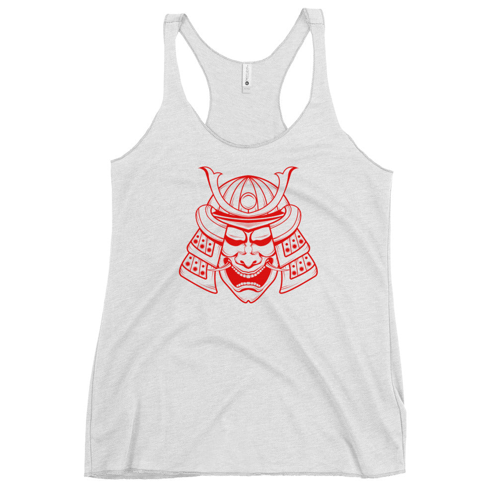 Red Samurai Warrior Kabuto Mempo Mask Women's Racerback Tank Top Shirt