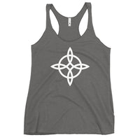 Witches' Knot graphic on women's racerback tank, front view