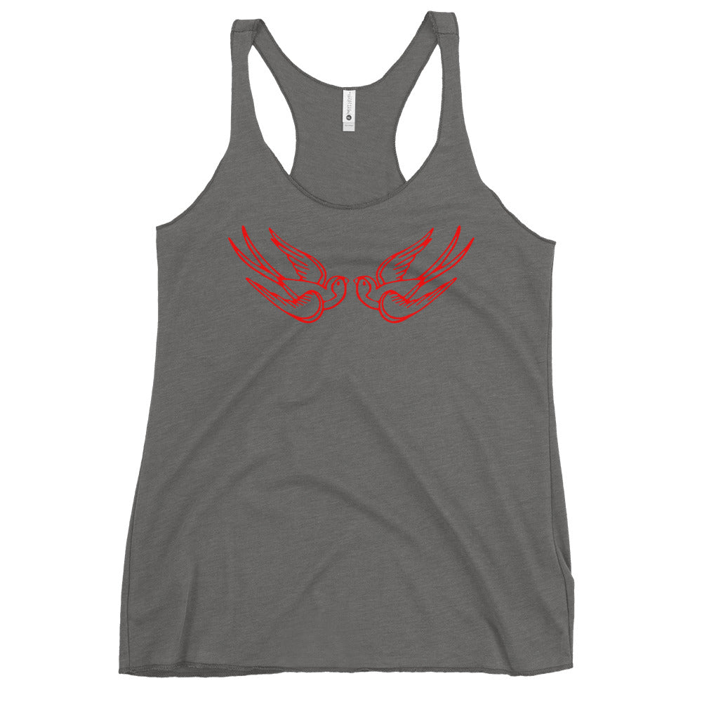 Red Falling Sparrows Tattoo Style Bird Women's Racerback Tank Top Shirt