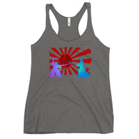 Samurai Warriors Duel graphic on women's racerback tank, front view