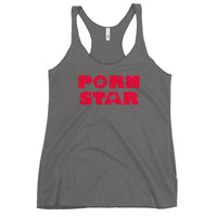 Porn Star Logo graphic on women's racerback tank, front view