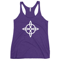 Witches' Knot graphic on women's racerback tank, front view