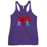 Samurai Warriors Duel graphic on women's racerback tank, front view