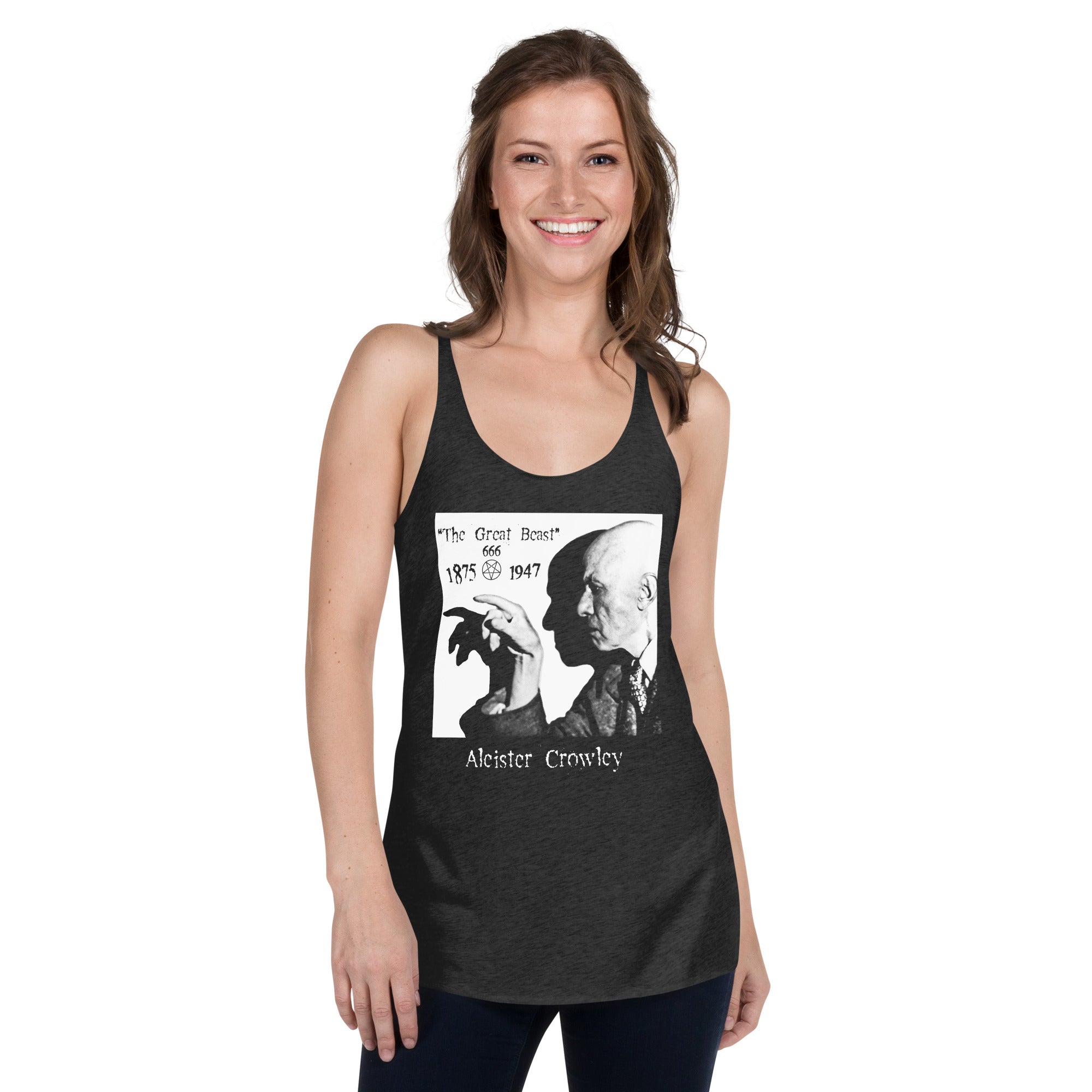 Aleister Crowley Infamous Occult Leader of Thelema Sex Magic Black Women's Racerback Tank - Edge of Life Designs