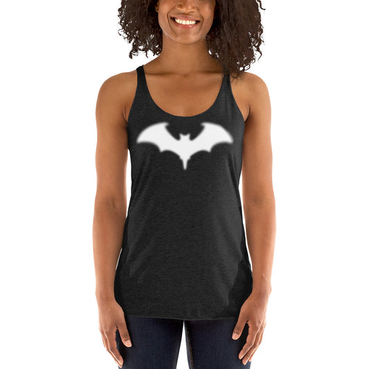 Blurry Bat graphic on women's racerback tank, front view