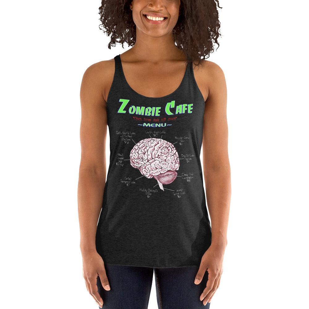 Zombie Cafe Brains Menu Horror Women's Racerback Tank Top Shirt - Edge of Life Designs