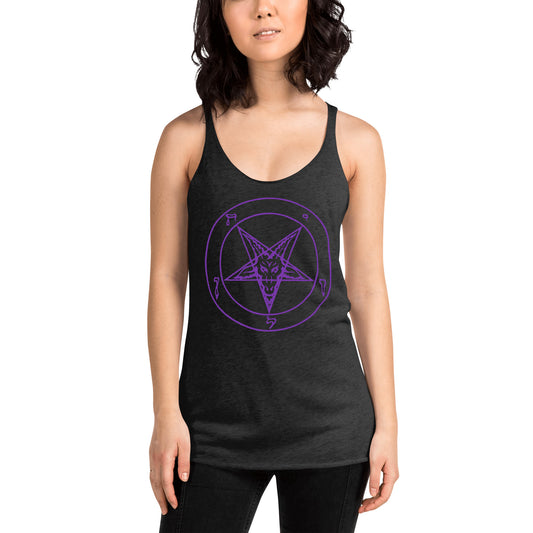 Sigil of Baphomet graphic on women's racerback tank, front view