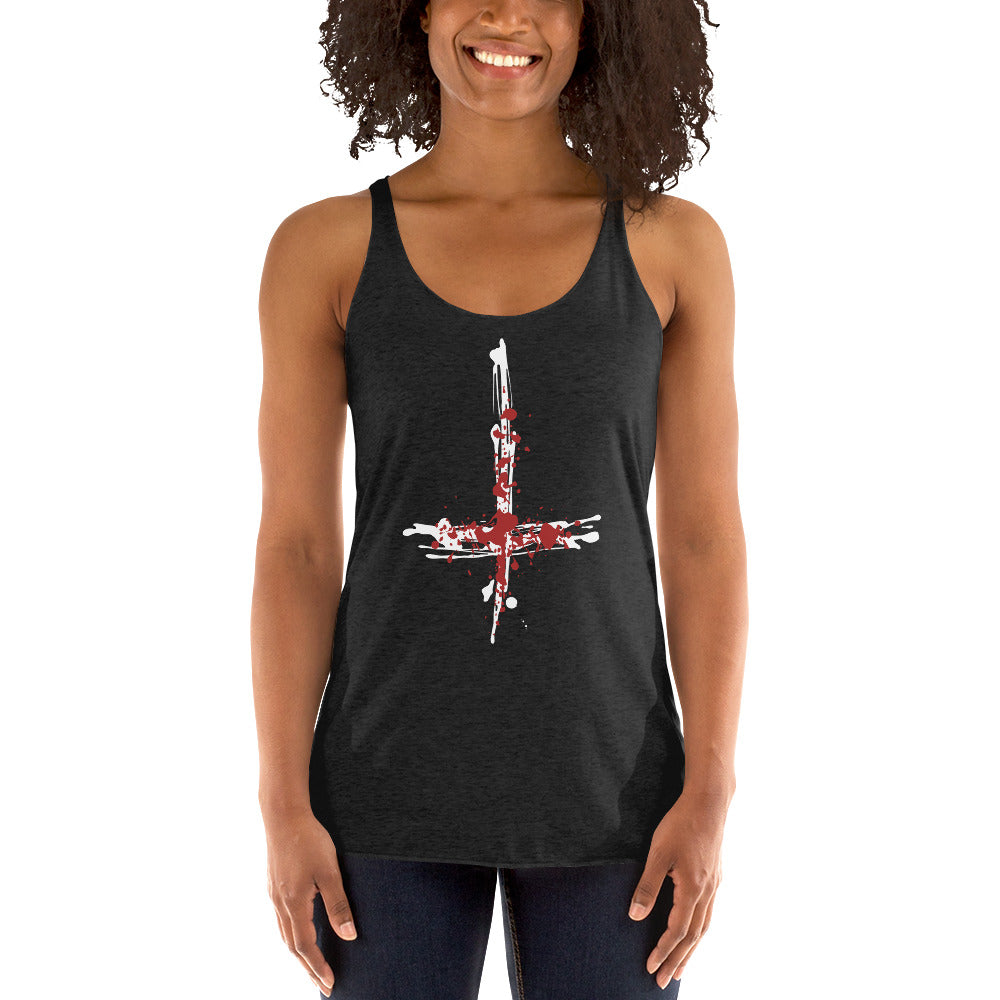 Inverted Cross Blood of Christ Women's Racerback Tank Top Shirt - Edge of Life Designs